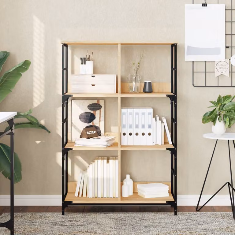 Libreria in stile industriale vidaXL in legno e metallo, colore beige e marrone, L: 78,5 cm, P: 33 cm, H: 117,5 cm