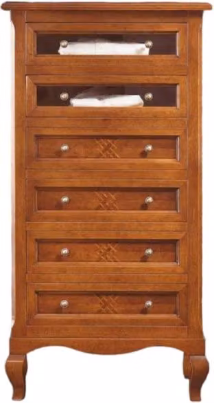 Cassettiera classica Bassano con 6 cassetti in legno intarsiato Mobili 2G L: 69 cm, P: 43 cm, H: 131 cm – 1