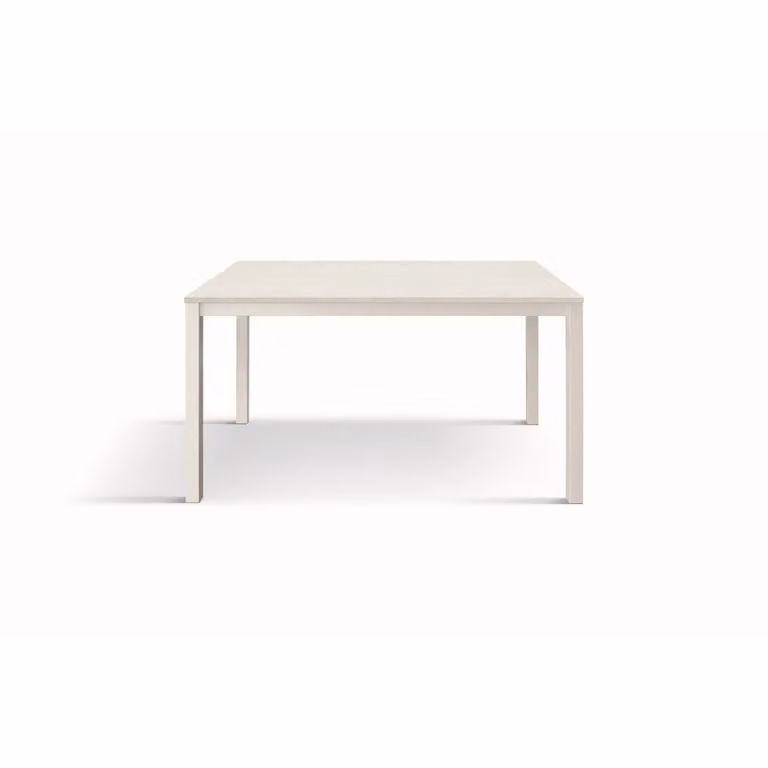 Tavolo TROPEA in legno, finitura bianco frassinato e base in metallo verniciato bianco, allungabile 140×80 cm – 190×80 cm