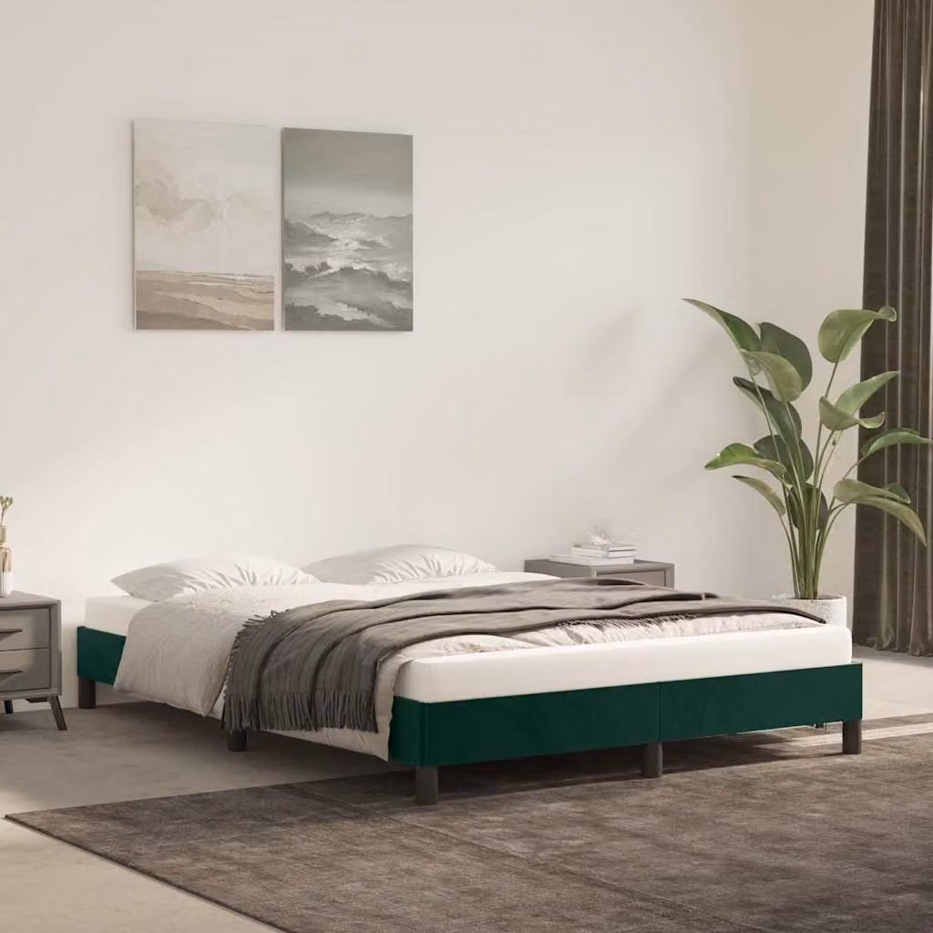 vidaXL Giroletto in Velluto Verde Scuro con Doghe in Legno L/P/H: 140 x 190 x 25 cm