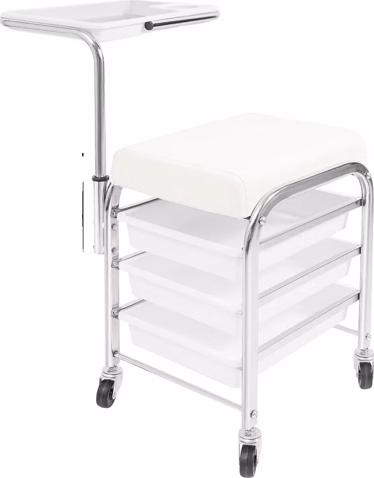 Carrello portautensili per manicure, ripiano regolabile in altezza, contenitore compatto, BIANCO