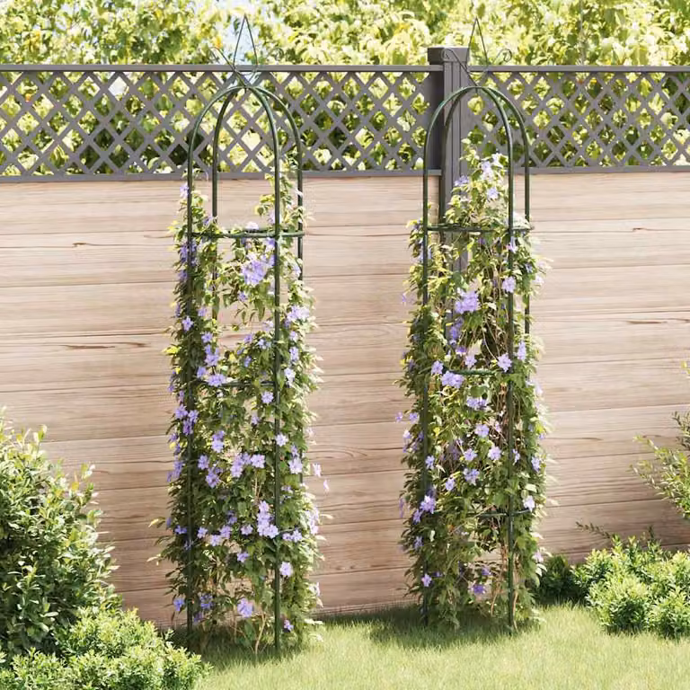 Set di 2 Obelischi vidaXL in Metallo Verde per Piante Rampicanti da Giardino, H: 190 cm