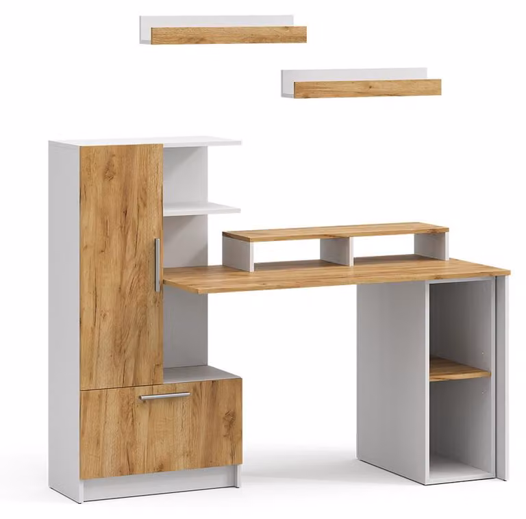 Scrivania con ripiani Vicco Tomy Bianco/Rovere dorato 150 x 59 cm Set di 5, Model 59855