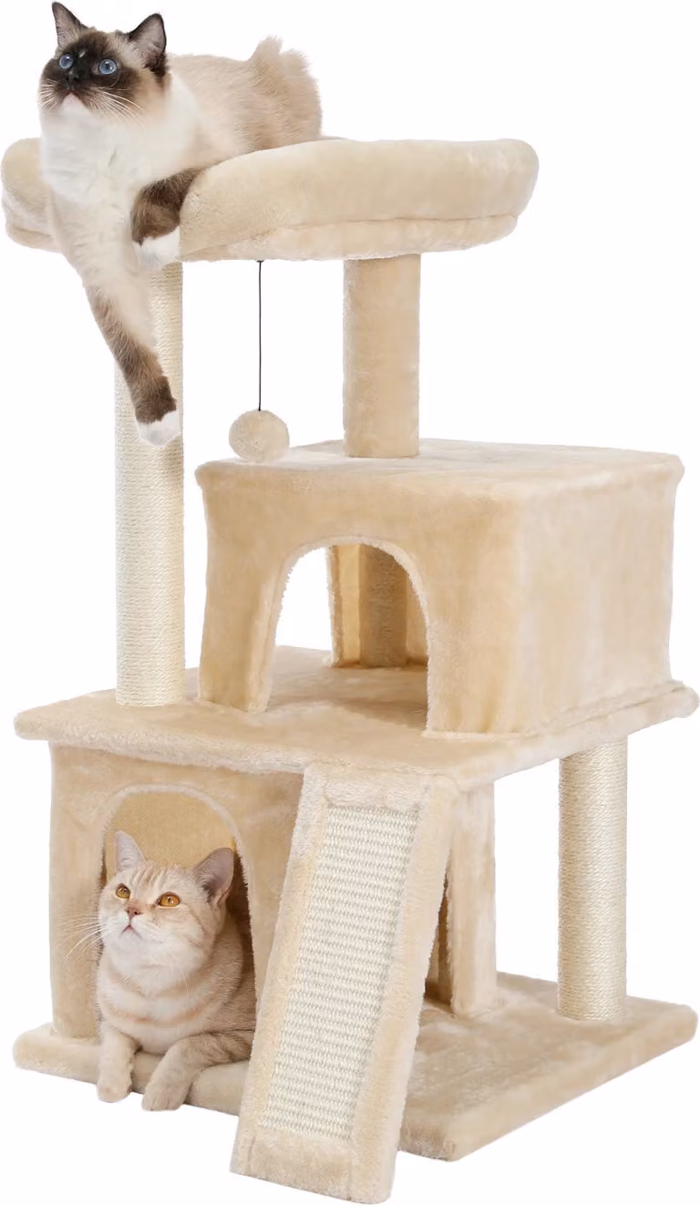 Torre per gatti, design multilivello, giocattolo interattivo, AMT0140BG-LF, M