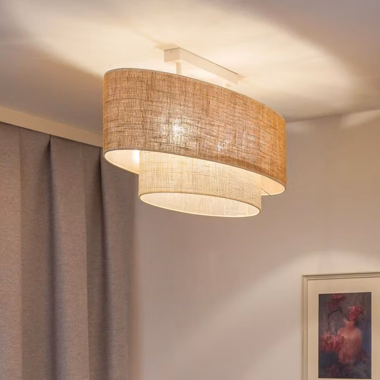 Plafoniera soffitto Boho Jute Duolla, dimmerabile, Marrone / Ruggine, Soggiorno / Sala da pranzo, Tessuto / Stoffa / Seta, Plafoniera