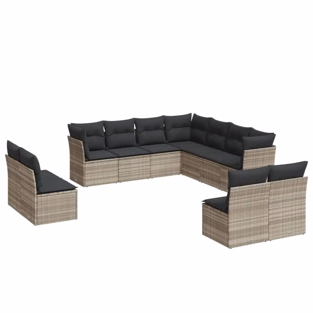 vidaXL Set Divani da Giardino 11 pz a Forma a U in Polyrattan Grigio con Cuscini Imbottiti e Rivestimenti Rimovibili – 2