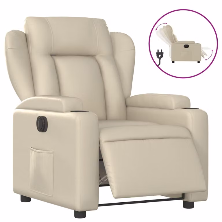 Poltrona Reclinabile Elettrica Crema in Pelle finta