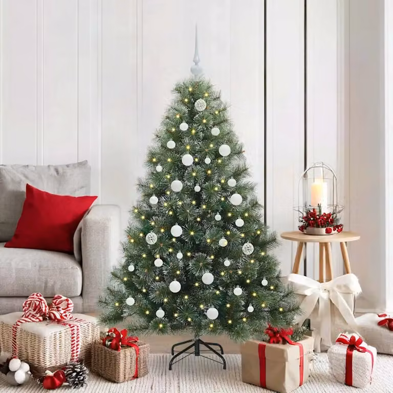 Albero di Natale artificiale moderno vidaXL verde con 150 LED luce bianca calda in PE e PVC, Altezza: 150 cm