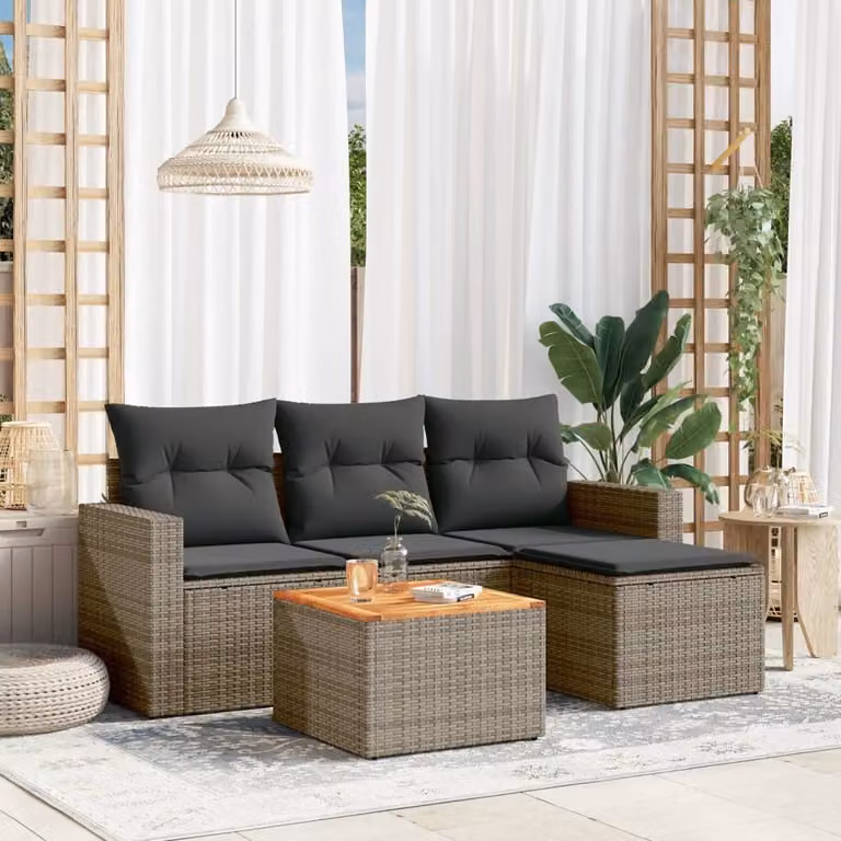 Maison Exclusive - Set Divano da Giardino 5 pz con Cuscini Grigio in Polyrattan