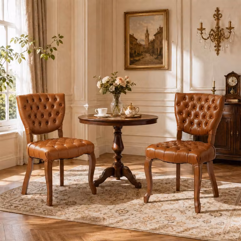 Set di 2 sedie da pranzo, rivestite in ecopelle, con gambe in legno massello, colore marrone