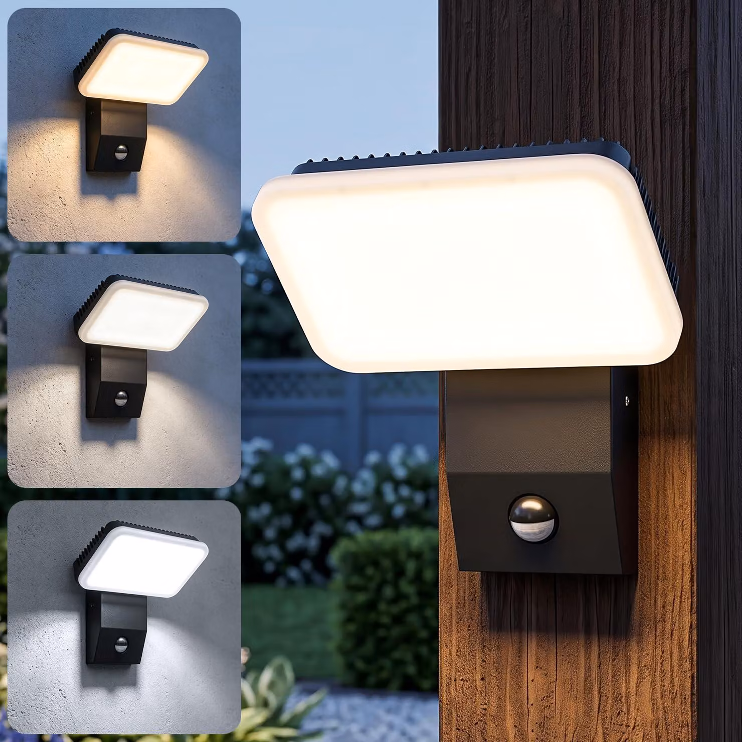 Lampada da parete esterna, 32W, colore nero, con telecomando