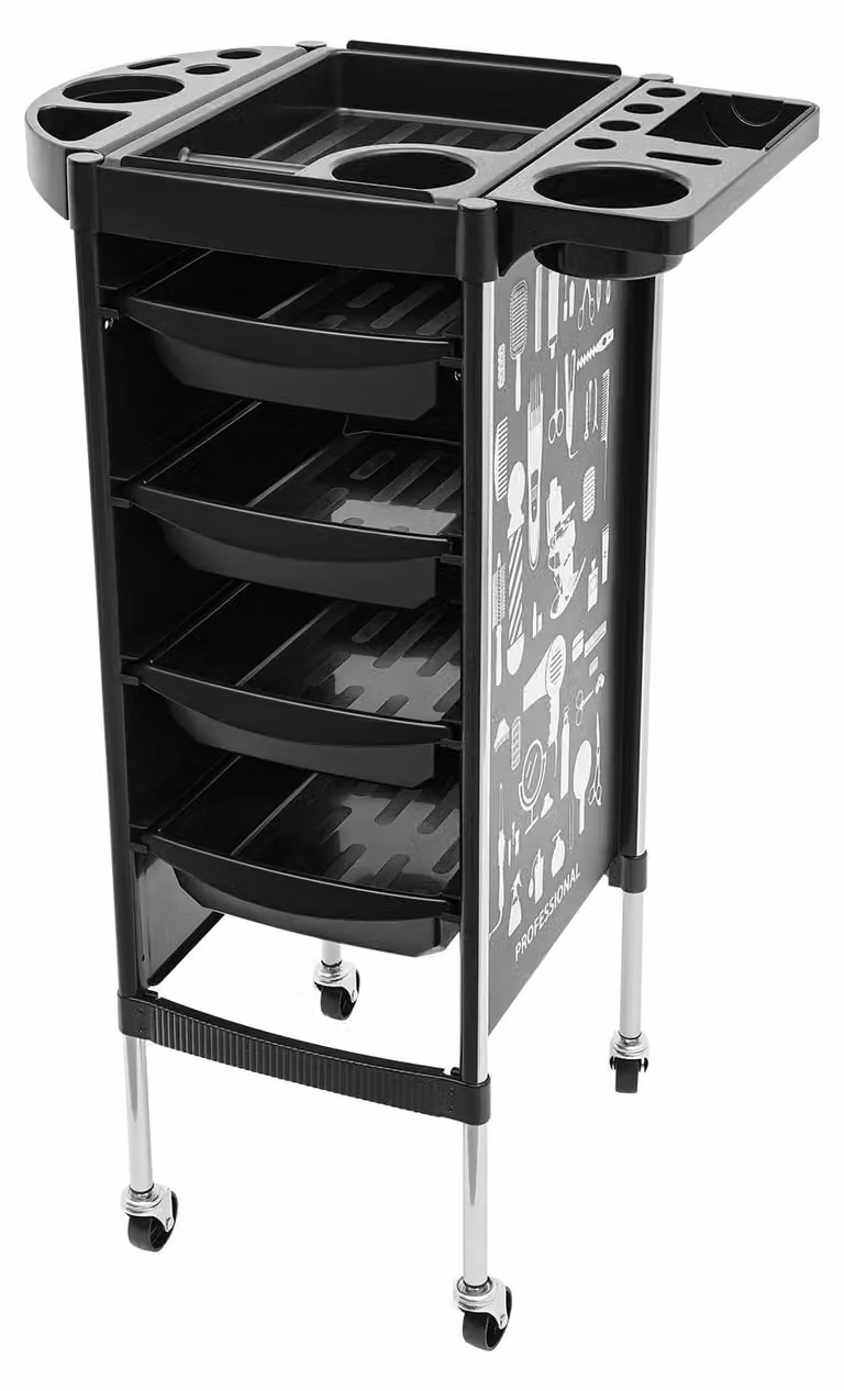 Carrello per parrucchiere - Carrello per salone di bellezza - 5 ripiani - 4 ruote universali - Acciaio inossidabile e plastica - Capacità di carico di 15 kg per ripiano - Adatto per parrucchieri, centri estetici e toelettature per animali