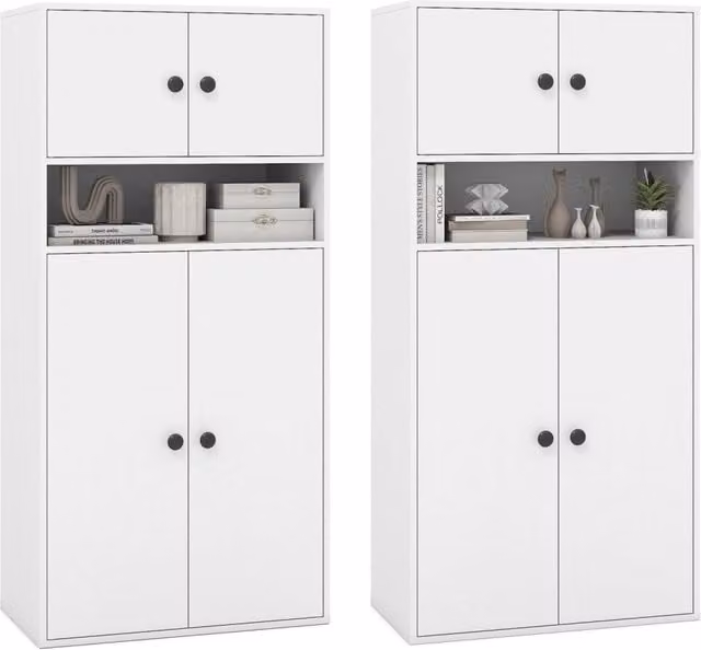 Libreria Design Mania moderna con 4 ante in vetro e ripiani interni, colore bianco, Altezza: 111 cm
