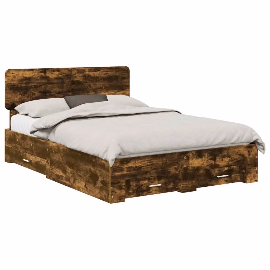 Struttura letto con cassetto vidaXL in legno Rovere fumé L: 140 cm, P: 190 cm – 2