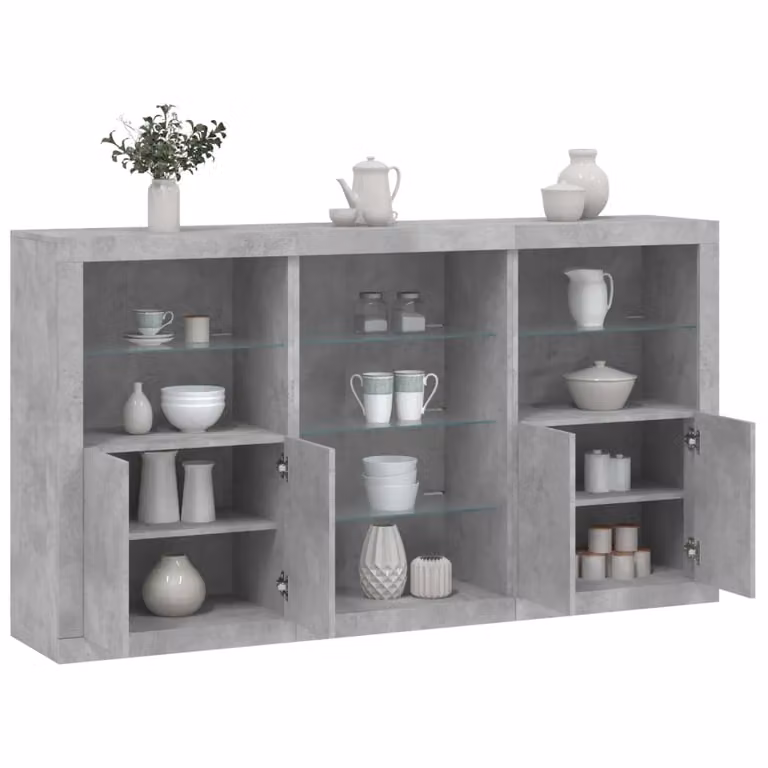 vidaXL Credenza Moderna con Luci LED Grigio Opaco L: 181,5 cm, P: 37 cm, H: 100 cm