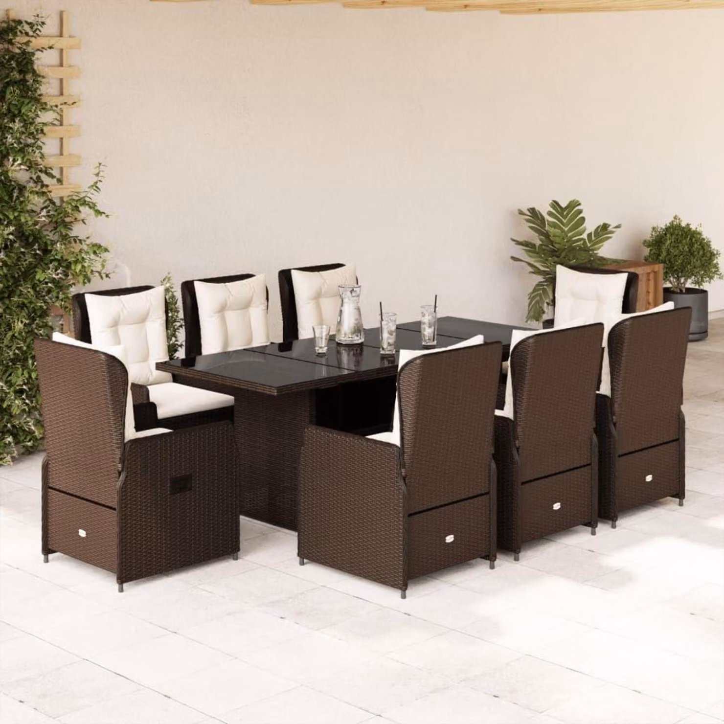 Set di mobili da giardino in polyrattan per 6 persone con sedie regolabili e tavolo grigio