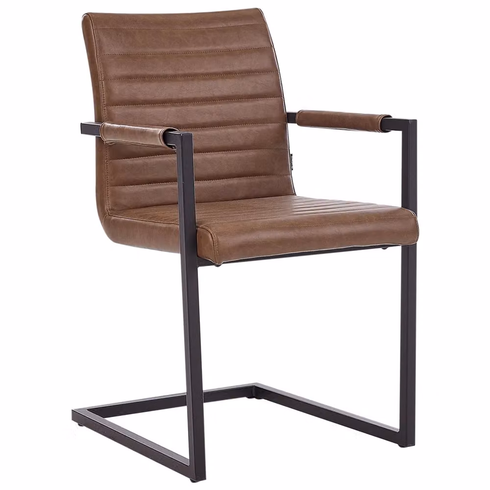 Set di 2 sedie da conferenza Beliani in finta pelle marrone con struttura in metallo stile industrial per sala da pranzo e ufficio – 2