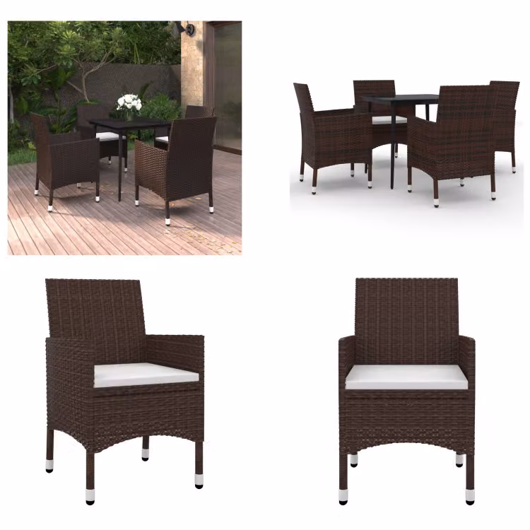 vidaXL Set da pranzo da giardino 5 pezzi con cuscini in polirattan e vetro - Set da pranzo da giardino - Set da pranzo da giardino - Set da pranzo da esterno - Tavolo e sedia da giardino