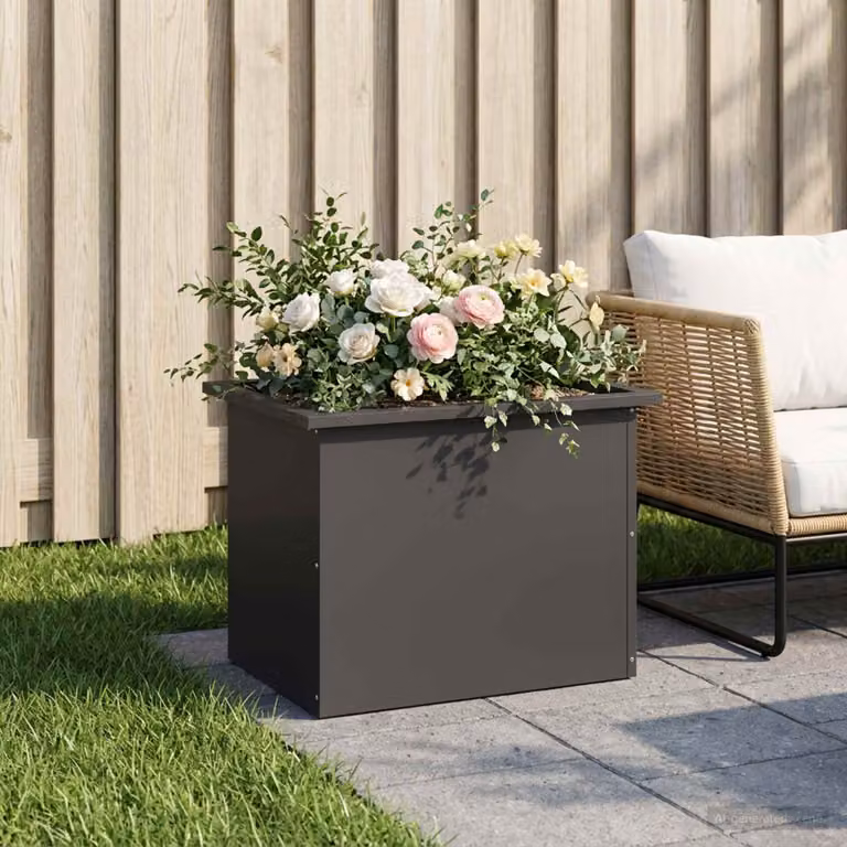 Fioriera da giardino con LED vidaXL in acciaio nero L: 60 cm, P: 40 cm, H: 40 cm