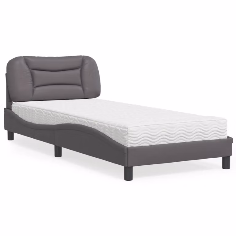 Letto con Materasso Hvar vidaXL in Similpelle Grigio e Bianco, L/P: 90 x 190 cm