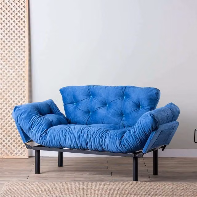 Guchol Divano Letto 2 Posti con Contenitore Blu in Tessuto con Sistema Click Clack e Struttura in Metallo L: 155 cm, P: 70 cm – 1