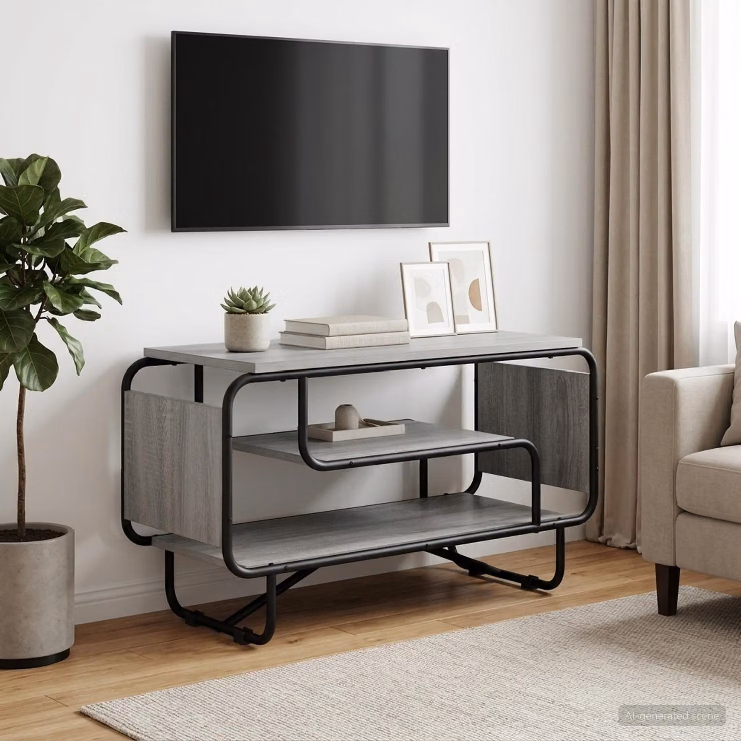 Supporto TV vidaXL in stile industriale, colore grigio, L/P/H: 80 x 36 x 45 cm