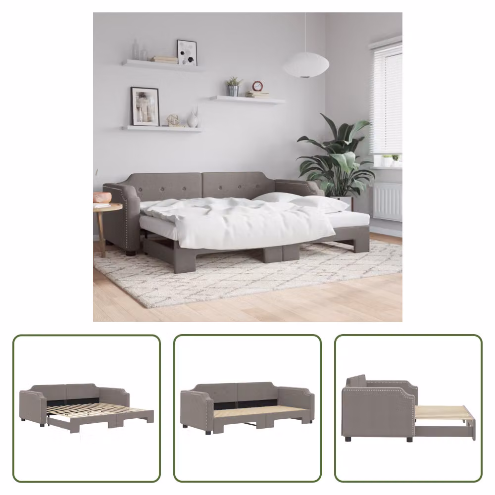 The Living Store letto da giorno allungabile taupe 80x200 cm in tessuto