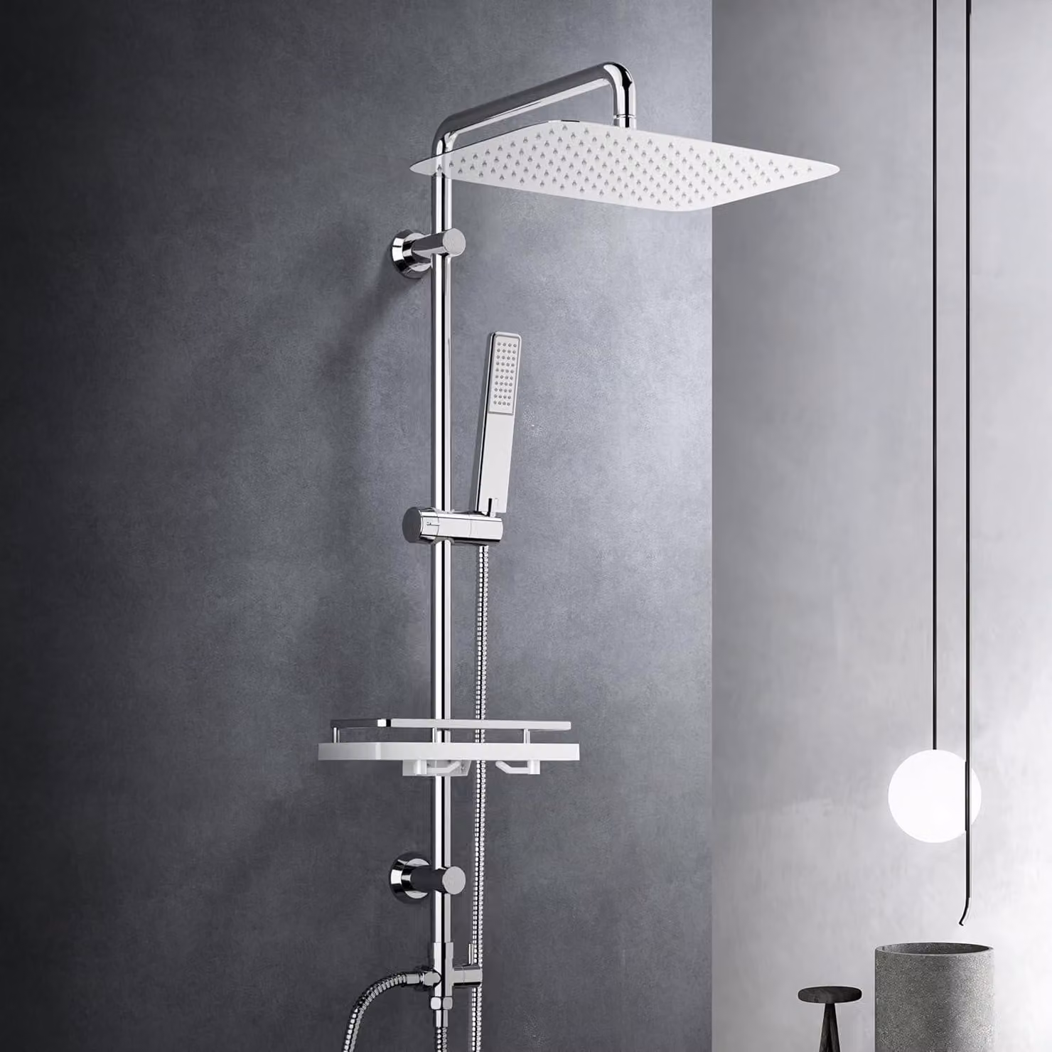 Sistema di scarico in acciaio inossidabile, dimensioni 35x25 cm, con ripiano, resistente alla corrosione, per il bagno
