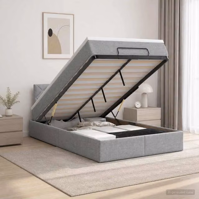 Letto ottomano con contenitore a sollevamento vidaXL in tessuto grigio e bianco L/P/H: 200 x 120 x 88 cm – 1