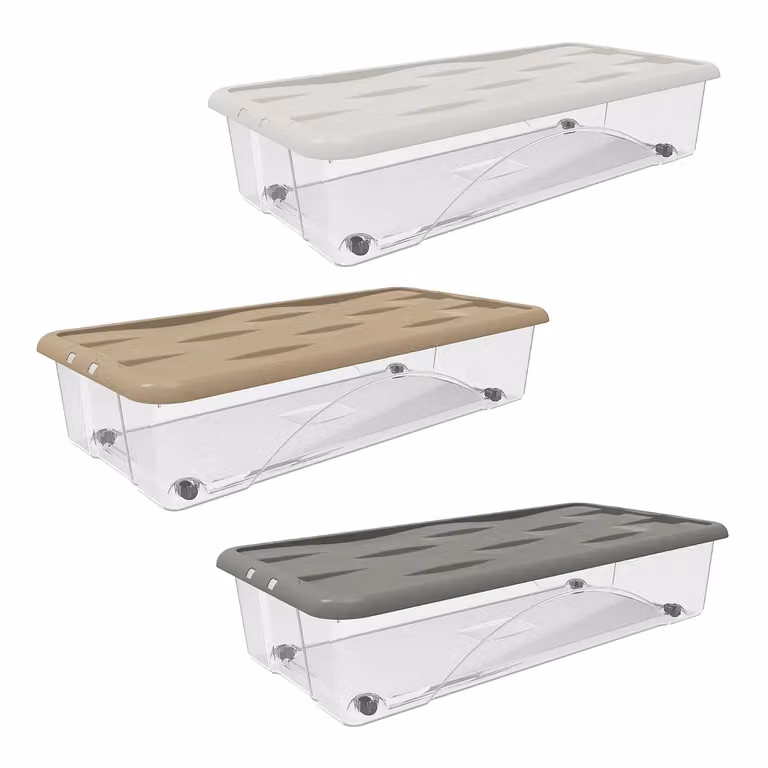 Contenitore Multiuso Storage Box Dune RECA PLAST con ruote e coperchio, Trasparente, 40 litri, H: 17 cm, L: 80 cm, P: 40 cm