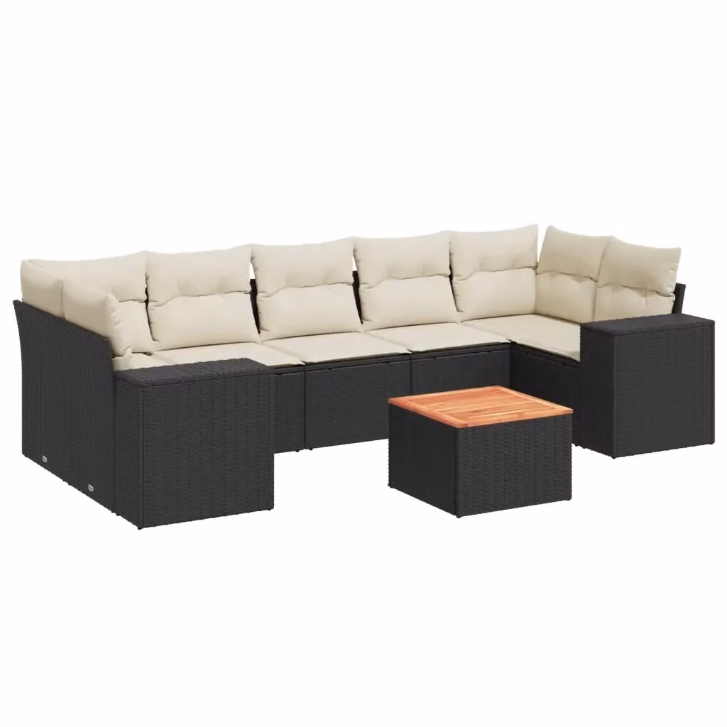 Set Divani da Giardino vidaXL a Forma di L in Polyrattan Nero con 8 Pezzi e Cuscini Inclusi – 2