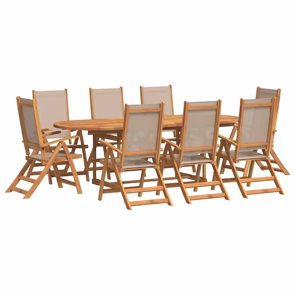 Set da giardino vidaXL in legno di acacia oliato e textilene, 9 pezzi, beige e marrone – 2