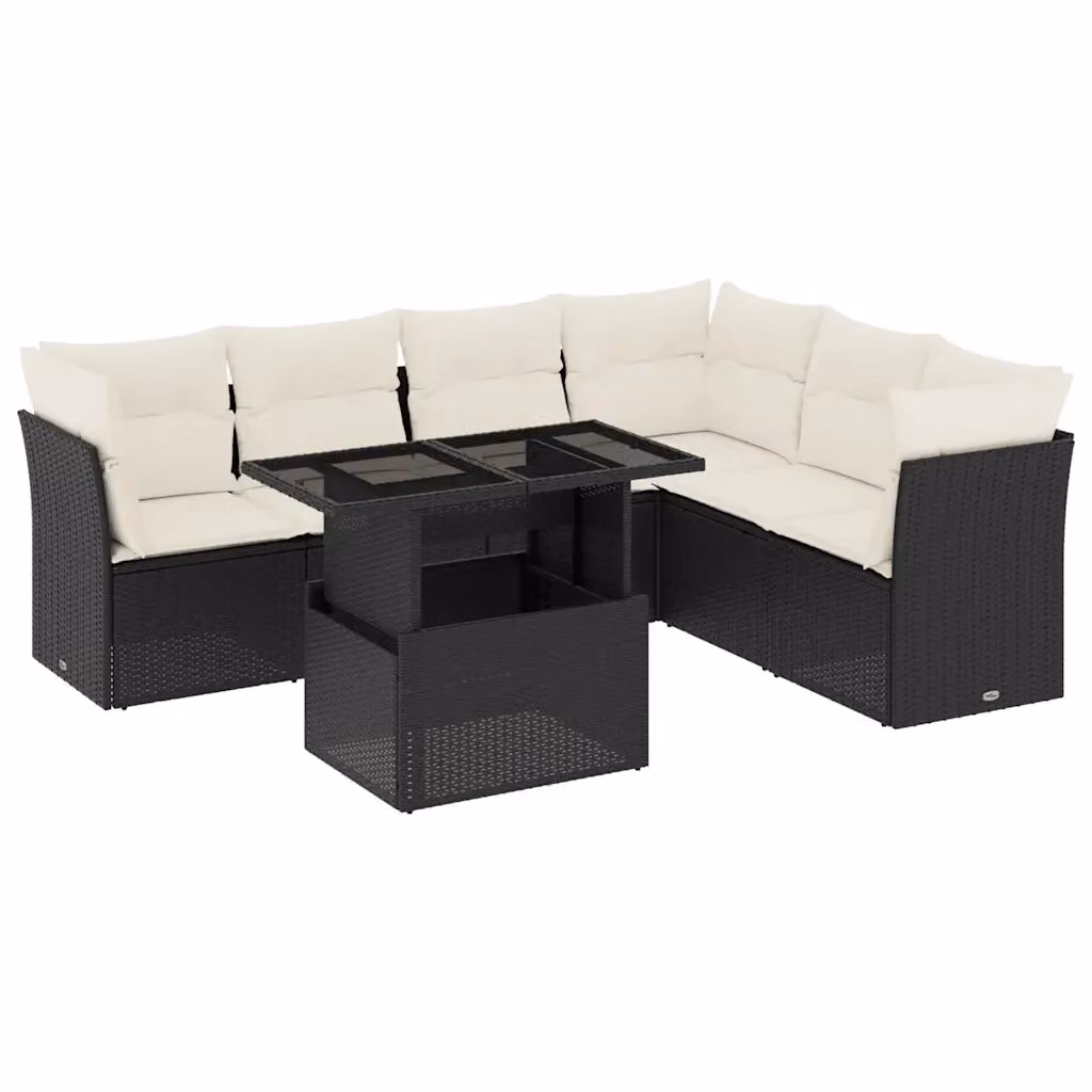 vidaXL Set Divano da Giardino a L con Tavolino e 7 Cuscini, Design Moderno in Polyrattan e Metallo Nero – 2
