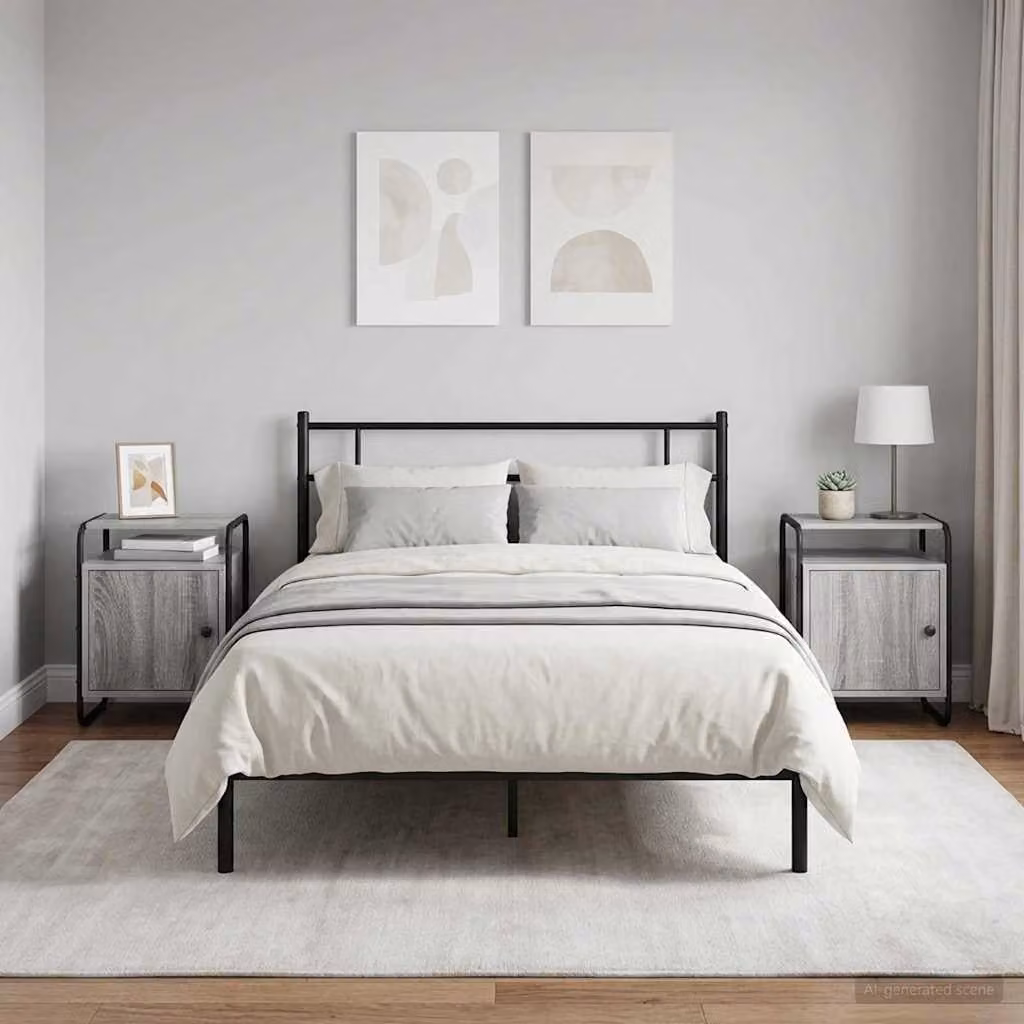Set di 2 Armadi da Notte vidaXL in Legno Ingegnerizzato e Metallo, Colore Grigio e Nero, Stile Moderno