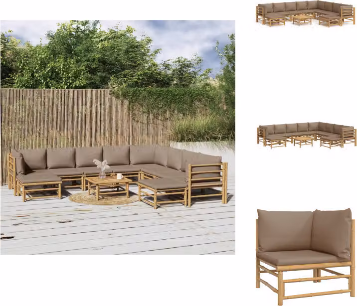 vidaXL set salotto da giardino 11 pezzi con cuscini taupe bambù - Set di mobili da giardino