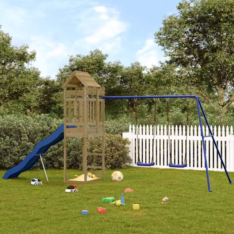 vidaXL Set da Gioco da Esterno in Legno di Pino con Scivolo, Altalena e Sabbiera, Multicolore, L/P/H: 477 x 238 x 185 cm