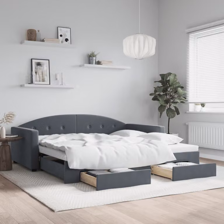 vidaXL Divano Letto Moderno in Velluto Grigio con Cassetti L/P/H: 222 x 100 x 75 cm