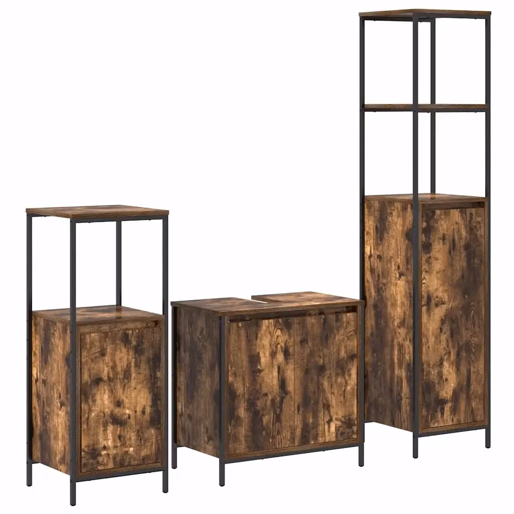 Set di mobili per il bagno moderno vidaXL in legno e metallo, 3 pezzi, marrone e nero, L/P/H: 165 x 44,45 x 36 cm – 2