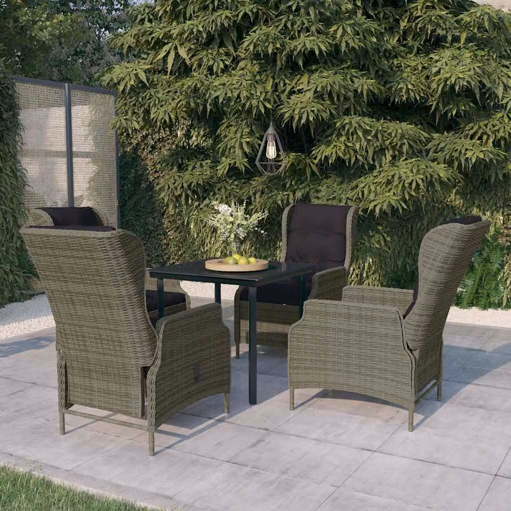 Set da pranzo da giardino moderno vidaXL in metallo e rattan con piano in vetro, colore marrone e nero