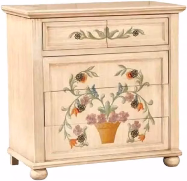 Comò in legno con decori floreali color avorio pennellato Mobili 2G