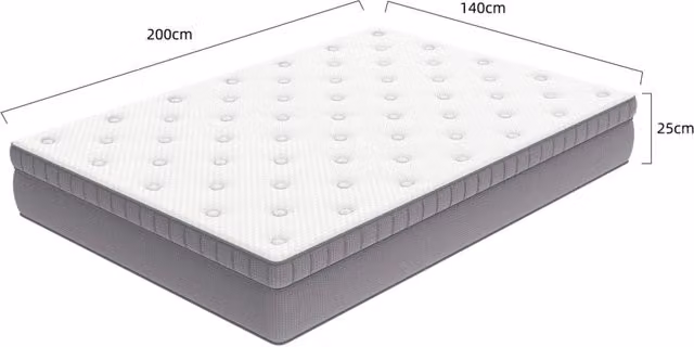 Materasso 140x200 cm bianco H3, schiuma comfort e molle 7 zone, OEKO-TEX