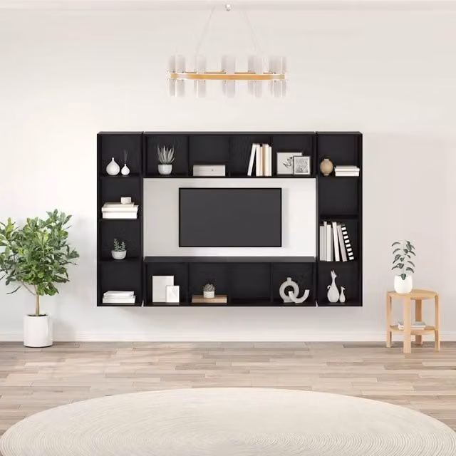 Set mobile TV 4 pz Nero Legno ingegnerizzato 3393544