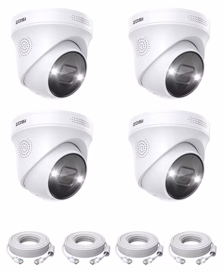 Kit di telecamere di sicurezza 4 telecamere dome IP PoE per esterni - 4K 8MP - Cablate - Grado di protezione IP66 - Per uso esterno