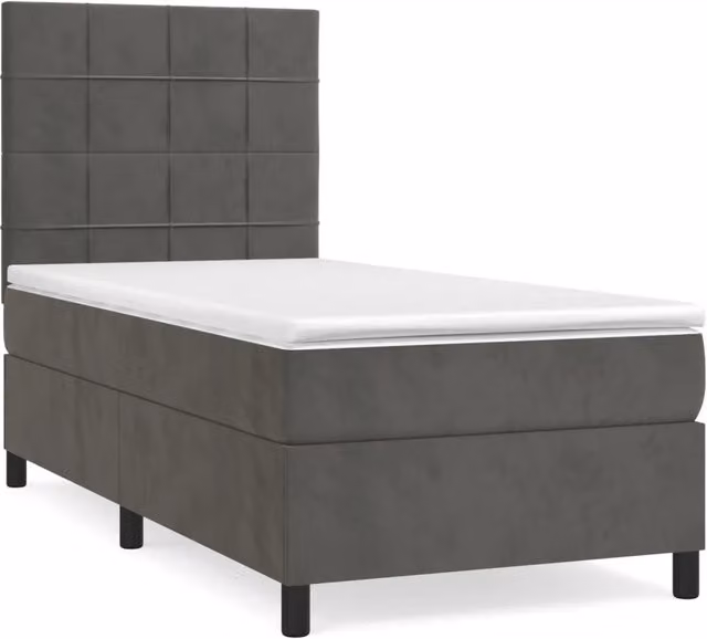 Letto singolo | Letto per adulti | Giroletto a Molle con Materasso Grigio Scuro 90x200 cm Velluto