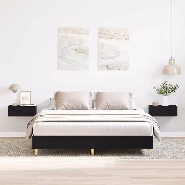 Struttura del letto moderna vidaXL in legno color rovere e nero L/P/H: 203 x 143 x 25 cm – 1
