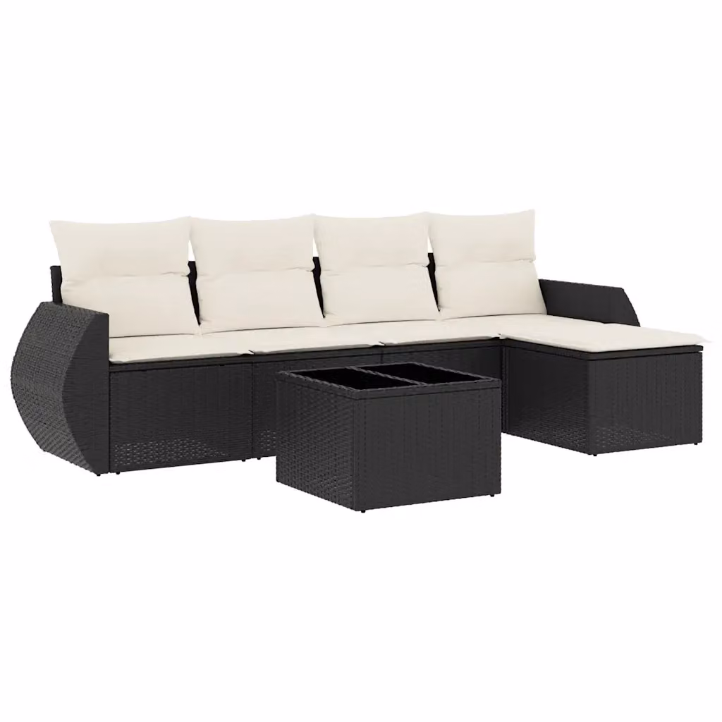 Set Divano da Giardino a L vidaXL 6 pz in Polyrattan Nero con Cuscini e Tavolino – 2