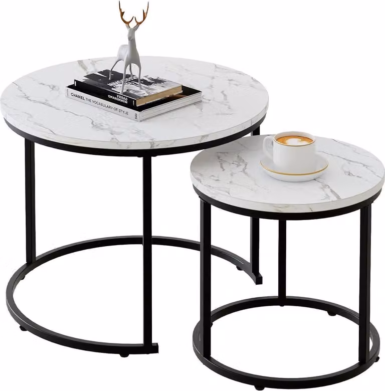 Set di tavolini rotondi | struttura in metallo | diametro 60 cm | piano in marmo bianco e nero