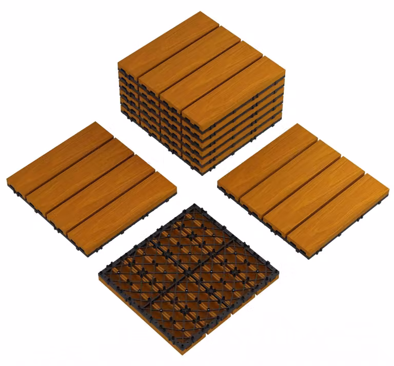 Piastrelle in legno, resistenti agli agenti atmosferici, facili da pulire, colore marrone, confezione da 27 pezzi