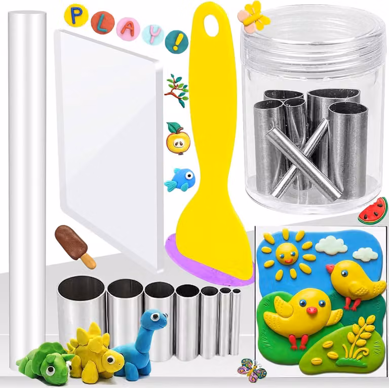 Set di pasta acrilica, composto da 10 pezzi, con spatola in plastica e strumento di taglio, ideale per progetti fai-da-te e lavori manuali