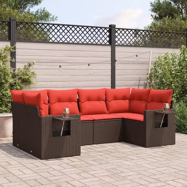 Set di divani da giardino vidaXL in polyrattan marrone con cuscini, composizione a L con elementi angolari e divani a 2 posti – 1